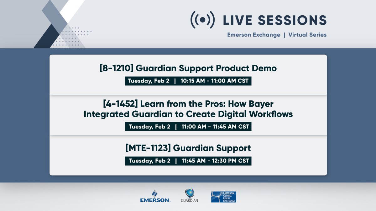 PufferSweiven's tweet photo. There's still time to check out Guardian Support sessions at today's Emerson Exchange and hear from @Bayer4Crops. Learn something new to help with your facility's system health score. Register now: https://t.co/suWrzJONoo
#EmEx #emerson https://t.co/t0NWrSun7S
