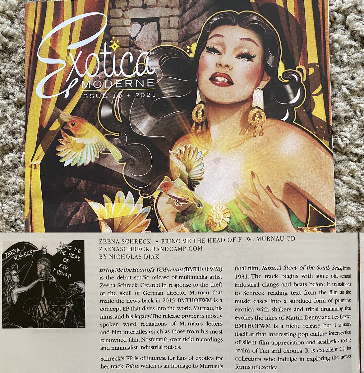 Great New Review by Nicholas Diak @vnvdiak of Zeena's track 'Tabu', from 'Bring Me the Head of F.W. Murnau,' is in the current issue of <a href="/ExoticaModerne/">Exotica Moderne</a> !