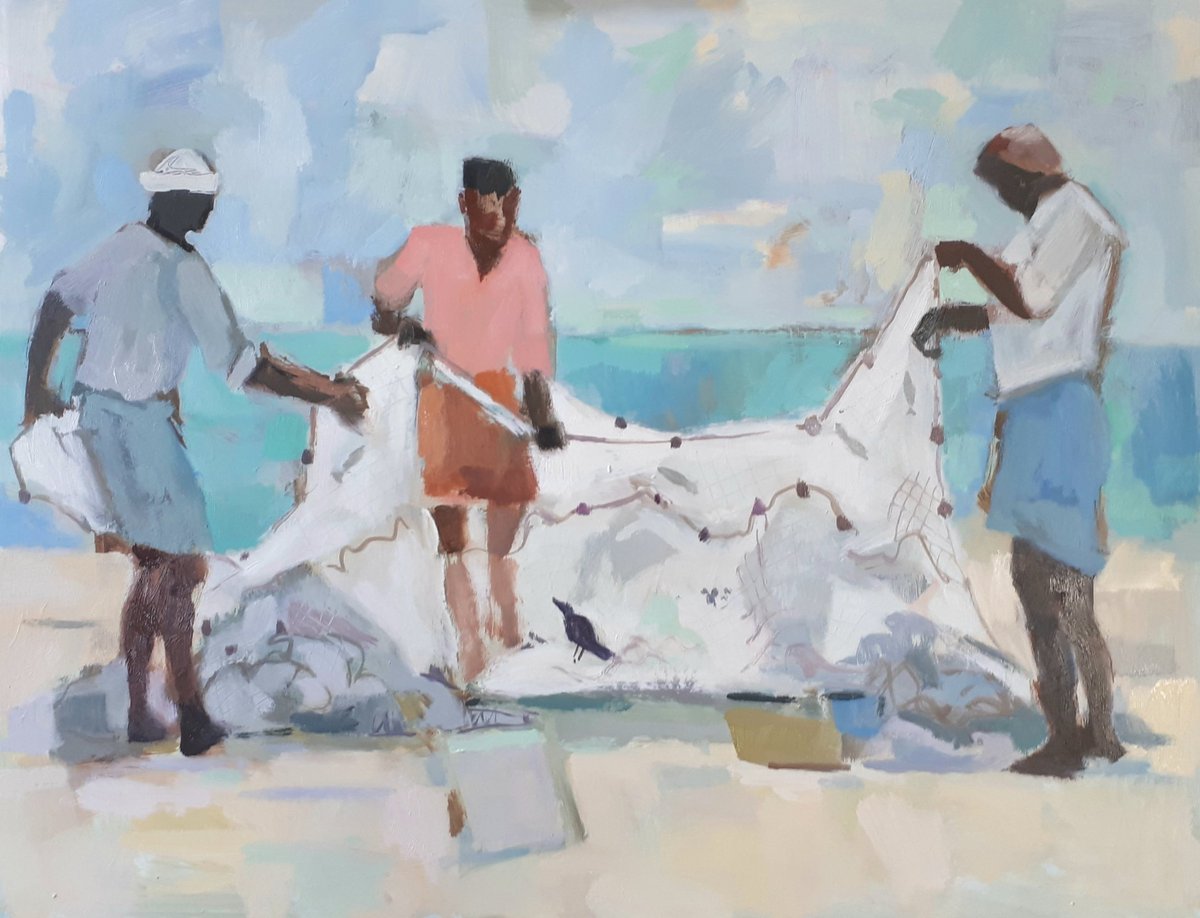 Fishermen on the beach in Kerala #fishermen #kerala #keralabackwaters #fish #fishing #sea #painting #art #oilpainting