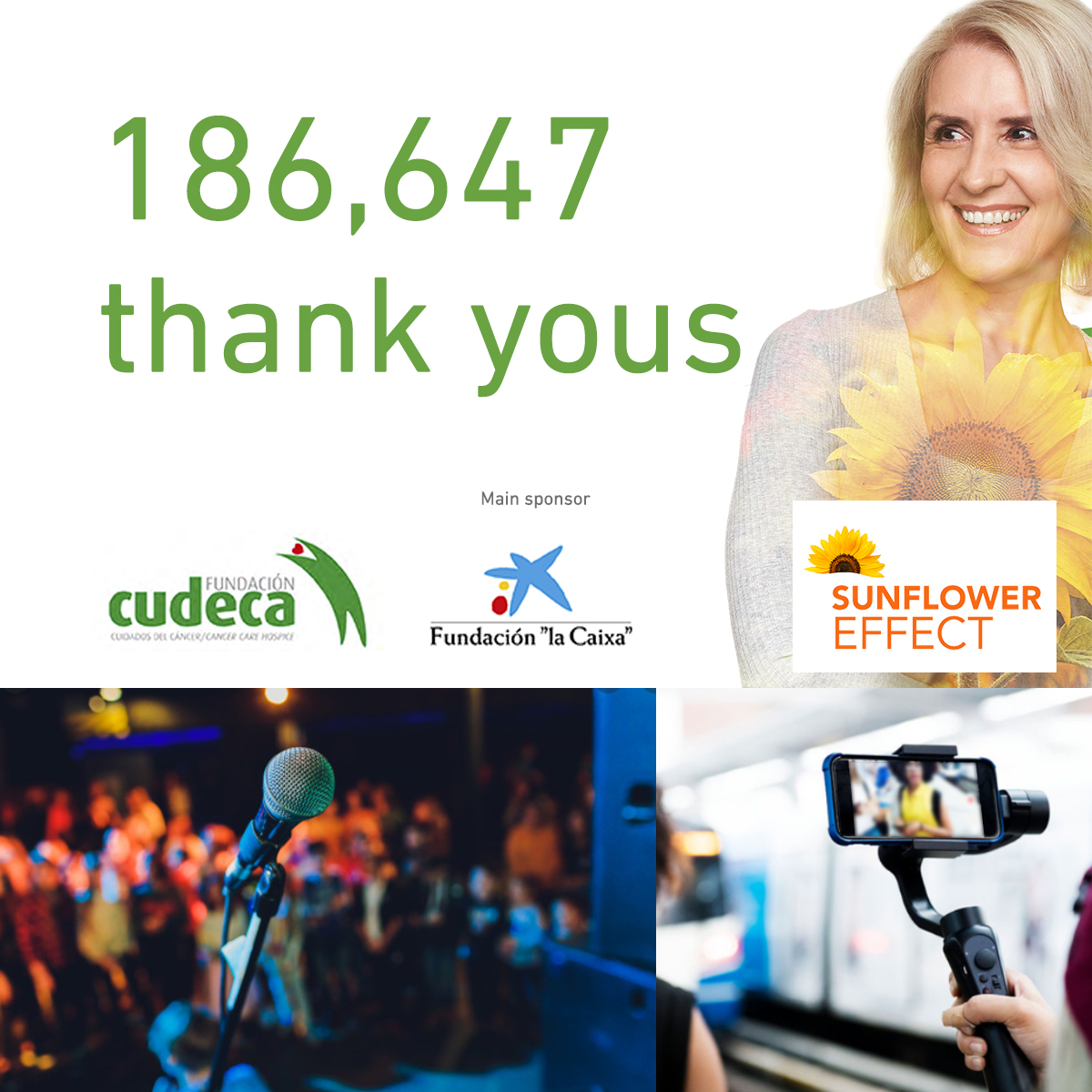 cudeca's tweet photo. We have been fortunate to have the support of the world of show business for the #SunflowerEffect: musicians, actors and humorists joined our cause, helping us to achieve our goal. 

We would like to say THANK YOU once again for making the success of our campaign possible https://t.co/NGZKXWpeR8
