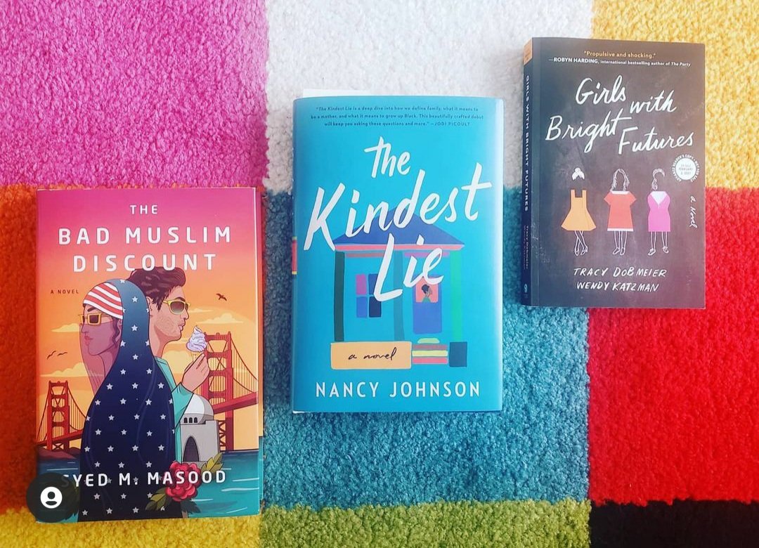 #happypubday to these gorg reads!! #thebadmuslimdiscount by @syedmmasood #thekindestlie by @NancyJAuthor #girlswithbrightfutures by @katzndobs ! I'm LOVING my my current read - The Kindest Lie! Shout out for #BlackHistoryMonth 
Watch this space for these reviews 👀🥂🍾 #Tuesday