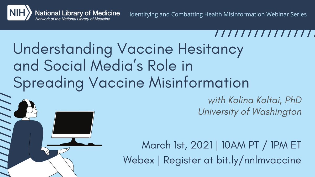 KelsReadsBooks's tweet image. Join @KolinaKoltai and NNLM on March 1 for the first webinar in our spring 2021 Identifying and Combating Health Misinformation series!

Register free at bit.ly/nnlmvaccine

#medlibs #publibs #academiclibs #misinformation #vaccines #publichealth