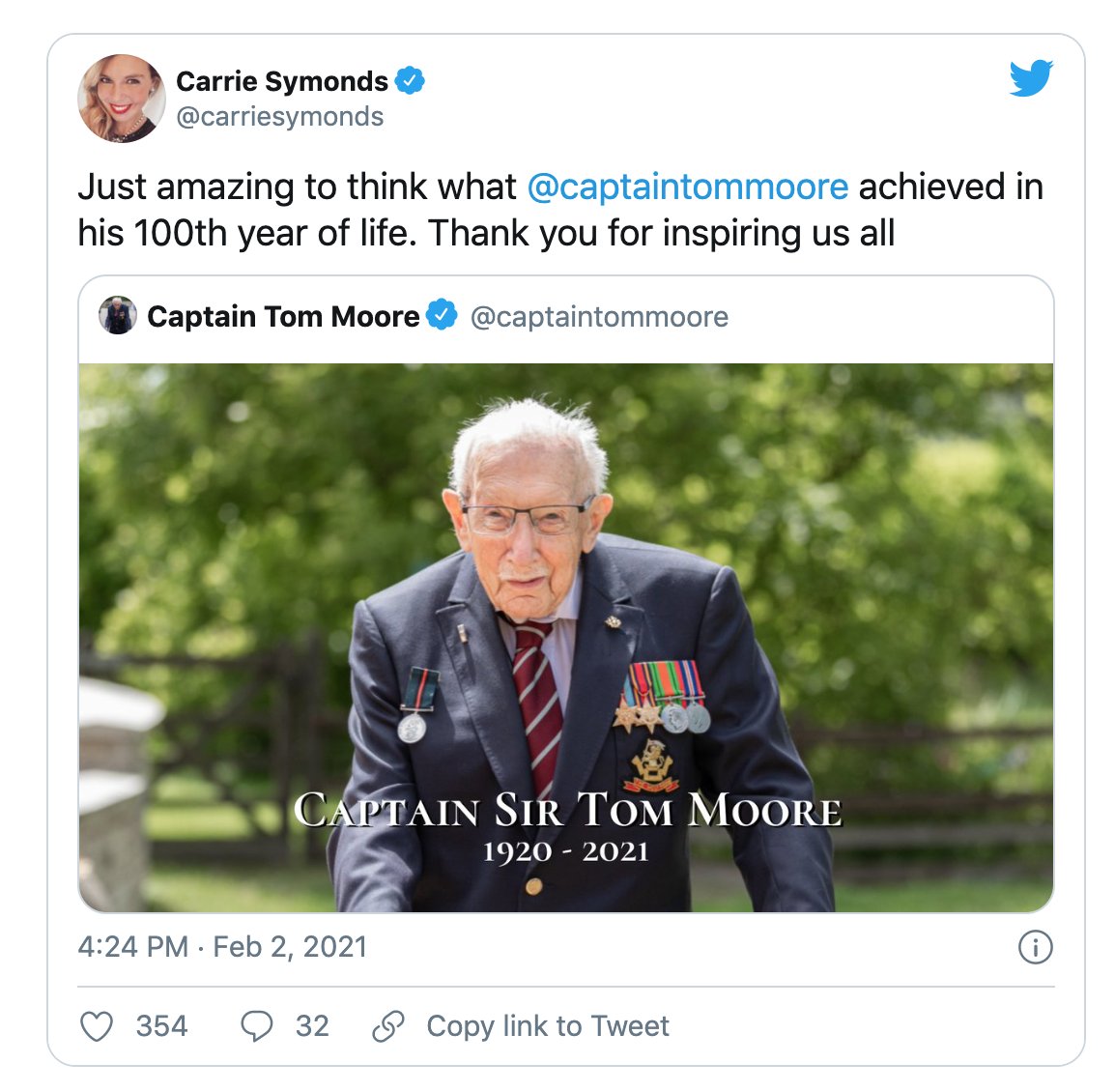 Boris Johnson's fiance has paid tribute to Sir Tom