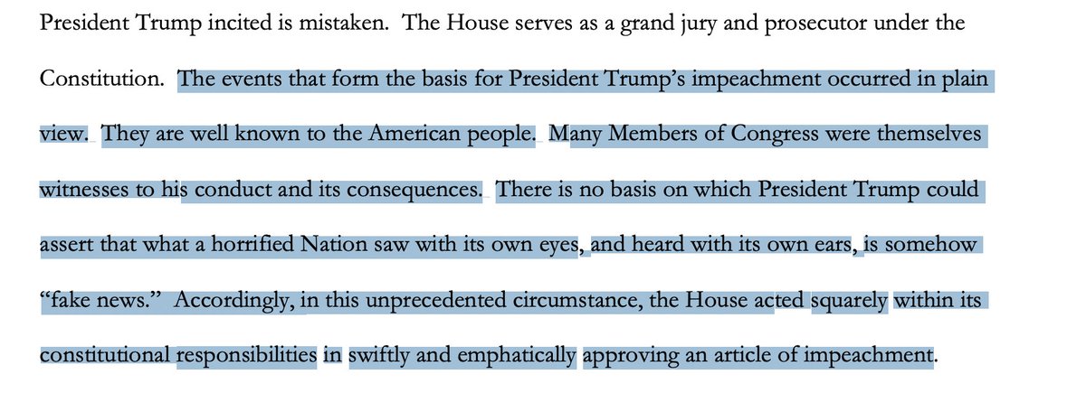 First, they debunk the argument that impeachment moved too quickly. The events were filmed on national television and witnessed by members of Congress. Weeks and months of investigations was therefore unnecessary (or I'll add Constitutionally mandated)9/