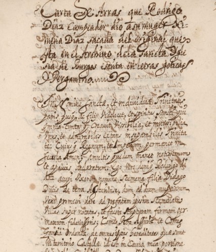 almudenasm_'s tweet photo. Copia de la Carta de arras que Rodrigo Díaz de Vivar, el Cid, otorgó a su mujer, Ximena Díaz, 'sacada del original que está en el Archivo de la Sancta Yglesia de Burgos'.

#Historia #España https://t.co/zYjRKDkHsH