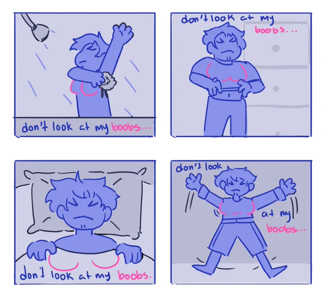 the struggles of a trans man. (vent comic?)  

i have learned to do many, many things with my eyes closed in order to avoid dysphoria. 