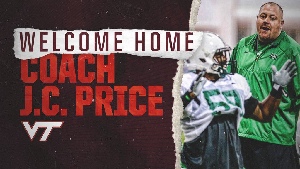 Congrats to former Tech All-America performer J.C. Price on joining our coaching staff! 

👉🏽 vthoki.es/VT-Price 

#ThisIsHome 🏈 | #Hokies 🦃