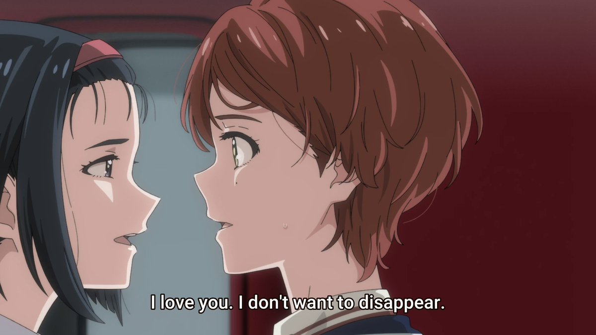 I really don't know what was going on in Momoe's mind here, but what's interesting is how the train passes by when the girl disappears. Trains passing by someone is usually symbolic of a lost opportunity, I wonder if that parallels what Momoe's thinking. I could be wrong though.