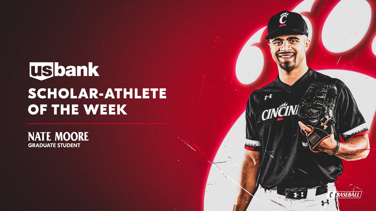 Congratulations to our <a href="/usbank/">U.S. Bank</a> Scholar-Athlete of the Week: Nate Moore of <a href="/GoBearcatsBASE/">Cincinnati Baseball</a>! 

After earning his degree in Marketing, Nate is currently pursuing an MBA with a 3.72 GPA. He's also a two-time member of the AAC All-Academic Team. Congrats, Nate!