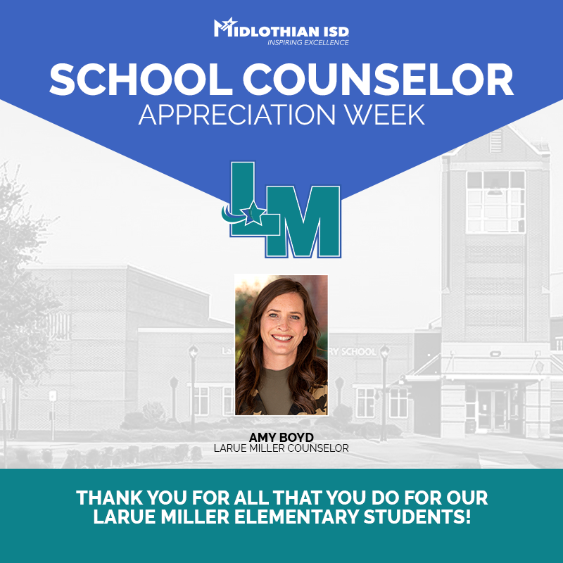 MidlothianISD's tweet photo. Miller Elementary is so fortunate to have Mrs. Amy Boyd as our counselor. We love Mrs. Boyd!
Casey says "Mrs. Boyd is kind-hearted and love filling."
Mrs. King says, “She is patient, consistent, and lots of fun! All the things a counselor needs to be.” #MISDProud #NSCW21 https://t.co/XFJNNEsHTM
