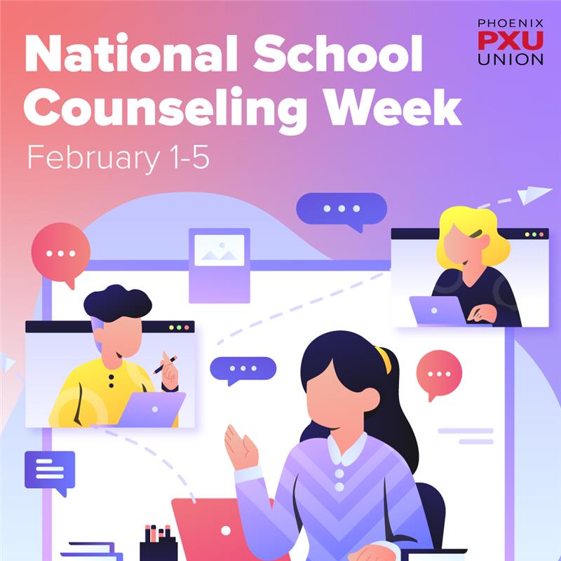 PhoenixUnion's tweet photo. Happy #NSCW21! We’re sending a big THANK YOU to all our #PXU counselors! Even in these difficult times, you continue to love & support all our students, parents, staff, & administrators. Did you thank your school counselor today? 🌟 #ThisIsWhoWeAre #PXUConnectED https://t.co/J9Fp5lRS7d