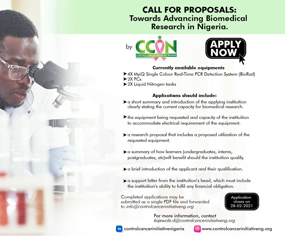 Cancer_NG's tweet photo. @Cancer_NG is committed to improving biomedical research experiences for #Nigerian #students, #researchers and #academics. Nigerian #scientists can benefit from this #donation.

Applications close 28.02.2021 https://t.co/S8AKpj84BI