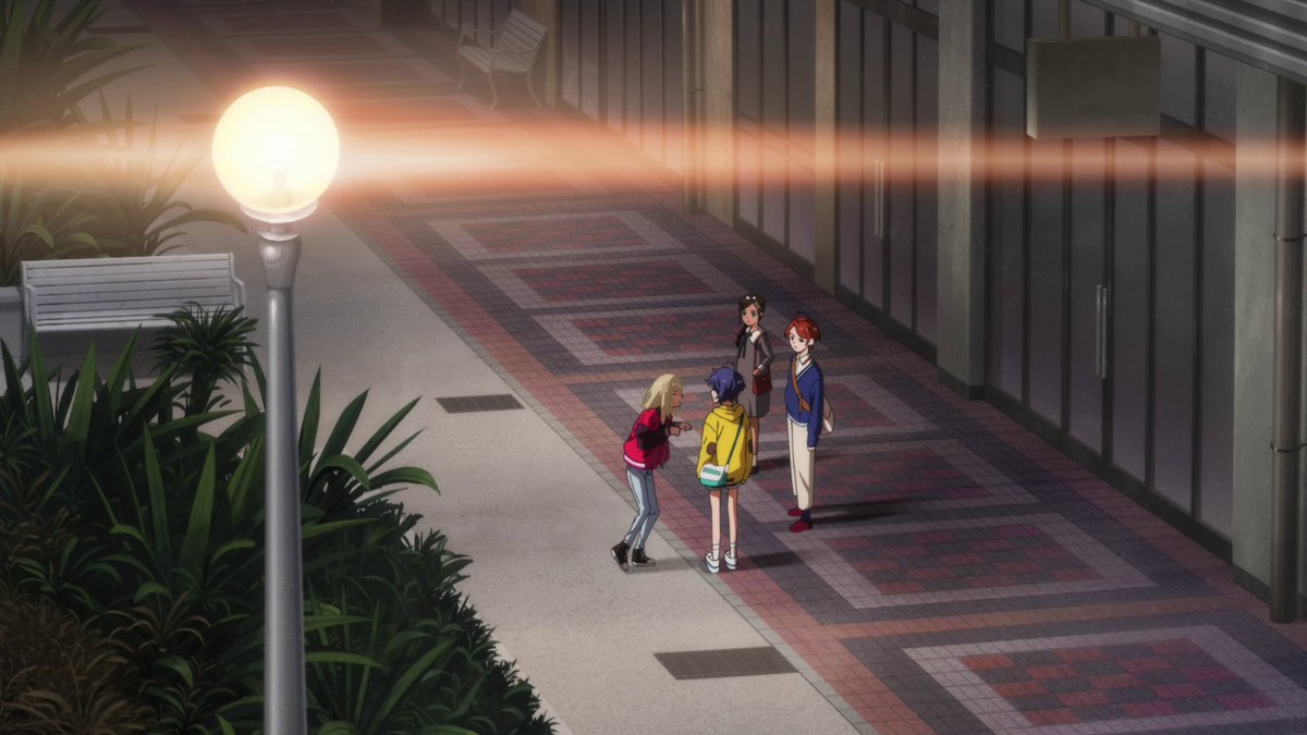 I wanted to return to this shot from earlier in the episode where Momoe wasn't framed within the light with the others. By the end of the episode, all of the characters are framed underneath the same light, everyone is now happy, especially with Ai around.