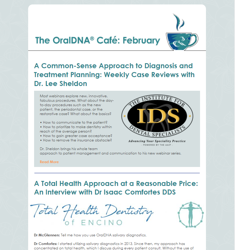 OralDNA's tweet photo. Exciting News! The February OralDNA® Café Newsletter Is HERE! https://t.co/gJr38kxkAQ Check it out TODAY! #oraldna #oraldnacafe #newsletter #oralhealth https://t.co/OBzc8khDn6