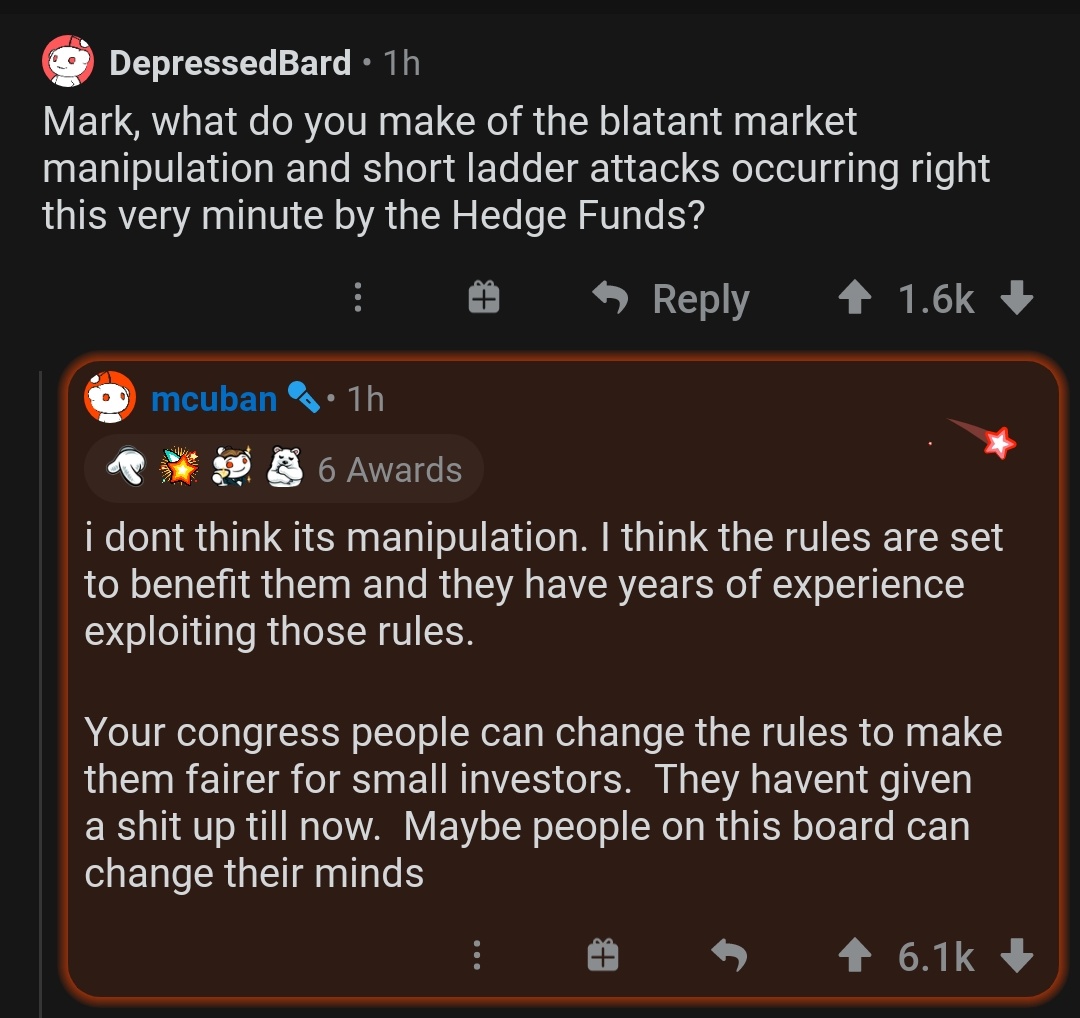 Mark Cuban's complete Ask Me Anything session on r/wallstreetbets Thread↓