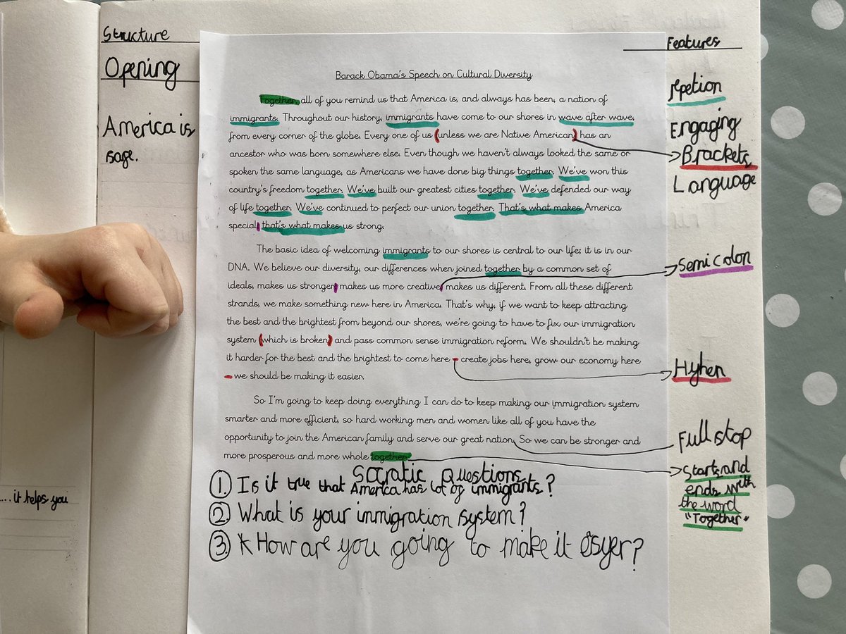 7 year old daughter (in the UK) studying <a href="/BarackObama/">Barack Obama</a> speech. We both had to resist adding ‘Immigrants - we get the job done!’ a la <a href="/HamiltonMusical/">Hamilton</a> <a href="/Lin_Manuel/">Lin-Manuel Miranda</a> on the Zoom lesson
