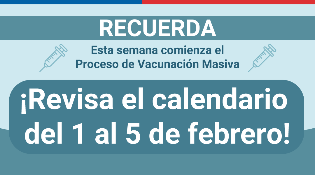 GobiernodeChile's tweet photo. ¡Mañana comienza el Proceso de Vacunación Masiva! 🙌🏻💉 Revisa aquí el calendario del 1 al 5 de febrero y entérate de todos los detalles, ingresando a https://t.co/9Y9cPiLGlj #YoMeVacuno 💪🏻 https://t.co/lVZdv1pkIX