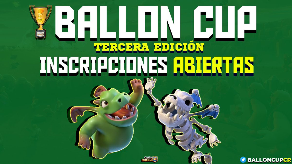 #ClashRoyale | ¡Abrimos inscripciones! 3era edición gratuita por equipos 🛡️ ¡64 cupos disponibles! ⚔️

📝 Requisitos:
✅ Seguirme.
✅ Seguir a <a href="/BallonCupCR/">Ballon Cup #QuédateEnCasa 🏠</a> y <a href="/seshannyt/">🌾 Kiran 🌾</a>
✅ Etiquetar a 3 equipos. 👥
✅ Dar RT y Fav. ❤️

🥇Primer lugar: Una línea gráfica.

 Pruebas al MD. 📬