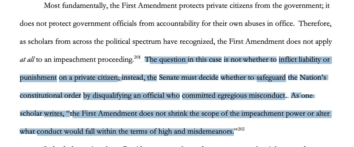 .. . therefore a range of scholars (including  @kewhittington) explain why the First Amendment doesn't apply at all to impeachment proceedings. The question isn't whether an individual faces liability for speech. The issue is protecting the Constitutional order.14/