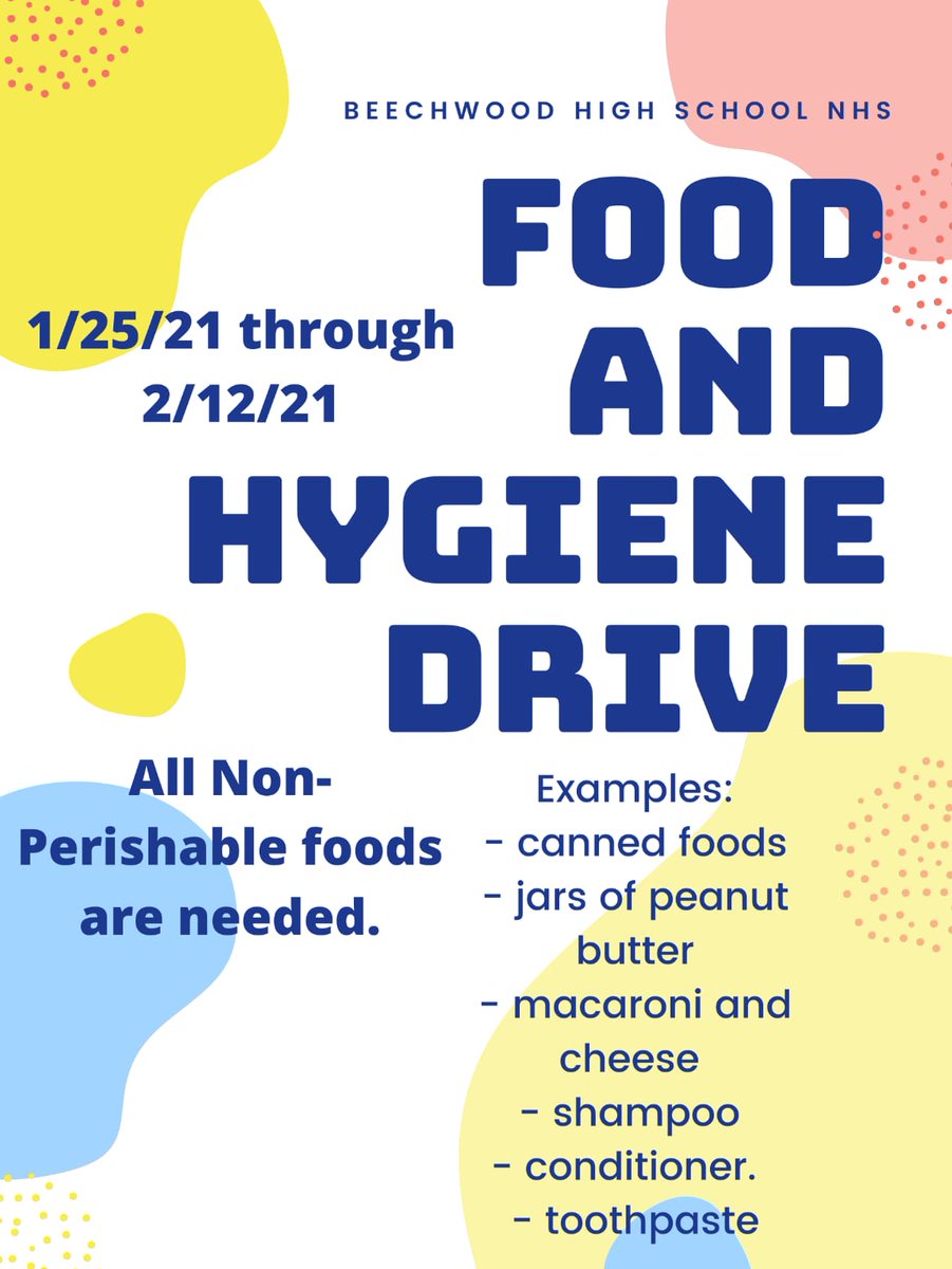 beechwood_nhs's tweet photo. Please see flyer below for more info on NHS members, Ava B., Brenna H., And Lily D.'s  food and hygiene drive. This is a partnership with Covington's Rotary Club 🤝 Only TWO MORE WEEKS to gather as much as we can for our local food pantries! #WeAreBeechwood #BeechwoodNHS https://t.co/rpmj1BXnM0