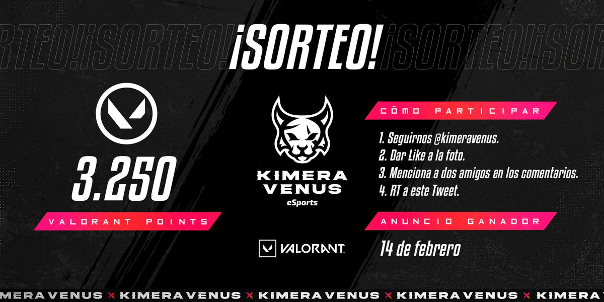 KimeraVenus's tweet photo. #SORTEO #VALORANT
Queremos agradecerles por el apoyo en este nuevo inicio 🐱
¿Qué mejor forma de hacerlo que con un sorteo? 🎉😸
El ganador será anunciando el 14 de febrero.
También tenemos sorteo activo en Insta: @kimeravenusesports, no olviden echarle un ojo 👀
#GoKV 😼♥️ https://t.co/oyKgjt8lr9