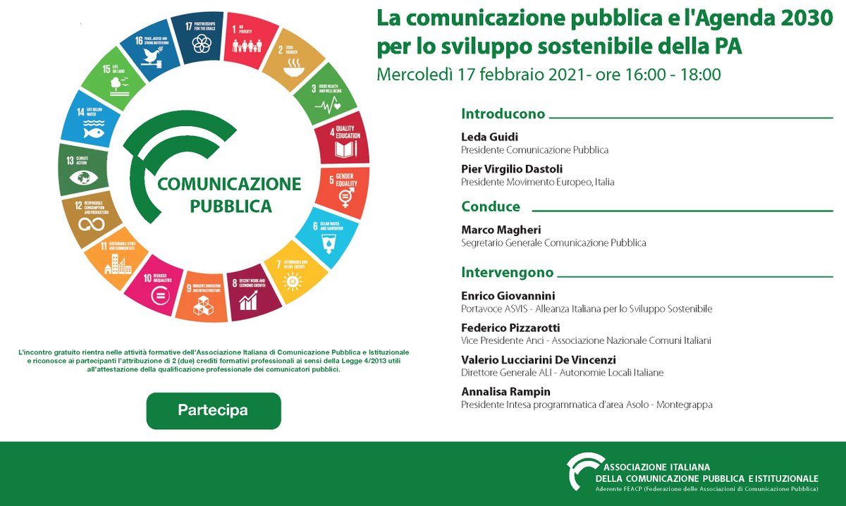 Associazione Italiana della Comunicazione Pubblica e Istituzionale terrà l’evento Comunicazione pubblica e Agenda 2030 per lo sviluppo sostenibile della PA. Vorresti partecipare? linkedin.com/events/comunic…