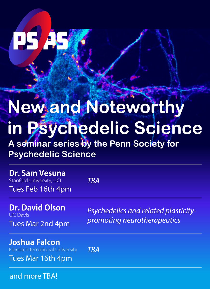 Sophie Rogers (@synaptic_soph) on Twitter photo So excited to announce the first confirmed speakers for the <a href="/pennpsychedelic/">Penn Society for Psychedelic Science (PSPS)</a> New and Noteworthy in Psychedelic Science seminar series! This is the culmination of much research over the last few months and so much more is coming! Keep your eyes peeled & dm for registration links😊 So excited to announce the first confirmed speakers for the <a href="/pennpsychedelic/">Penn Society for Psychedelic Science (PSPS)</a> New and Noteworthy in Psychedelic Science seminar series! This is the culmination of much research over the last few months and so much more is coming! Keep your eyes peeled & dm for registration links😊