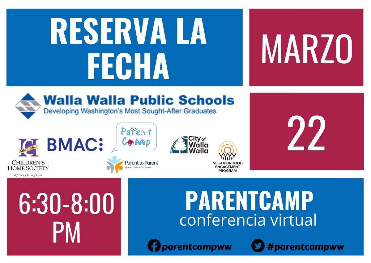 WWPSFamilies's tweet photo. @wwschools and @parentcampww need your input into what topics to cover in our first ParentCamp. This event is free and available in English and Spanish. Take our interest survey at https://t.co/hlAP0BLGDi. Survey closes on Friday, Feb 5. https://t.co/I8m06Yu745