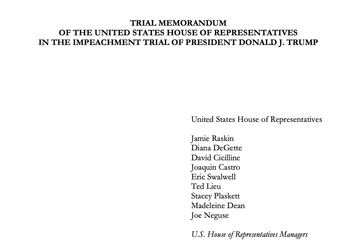 <THREAD> Let's have a look at the impeachment trial brief just published by the House of Representatives' managers. Bottom line: Impeachment exists for these offenses, even after an official leaves office - and this is *really* bad. Criminal, even.