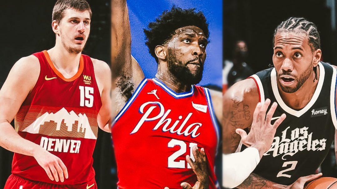 TheNBACentral's tweet photo. Current NBA MVP race leaders according to Basketball Reference:

#1. Nikola Jokic - 44.7% 
#2. Joel Embiid - 18.8% 
#3. Kawhi Leonard - 13.7% https://t.co/lUHZzSlqdA