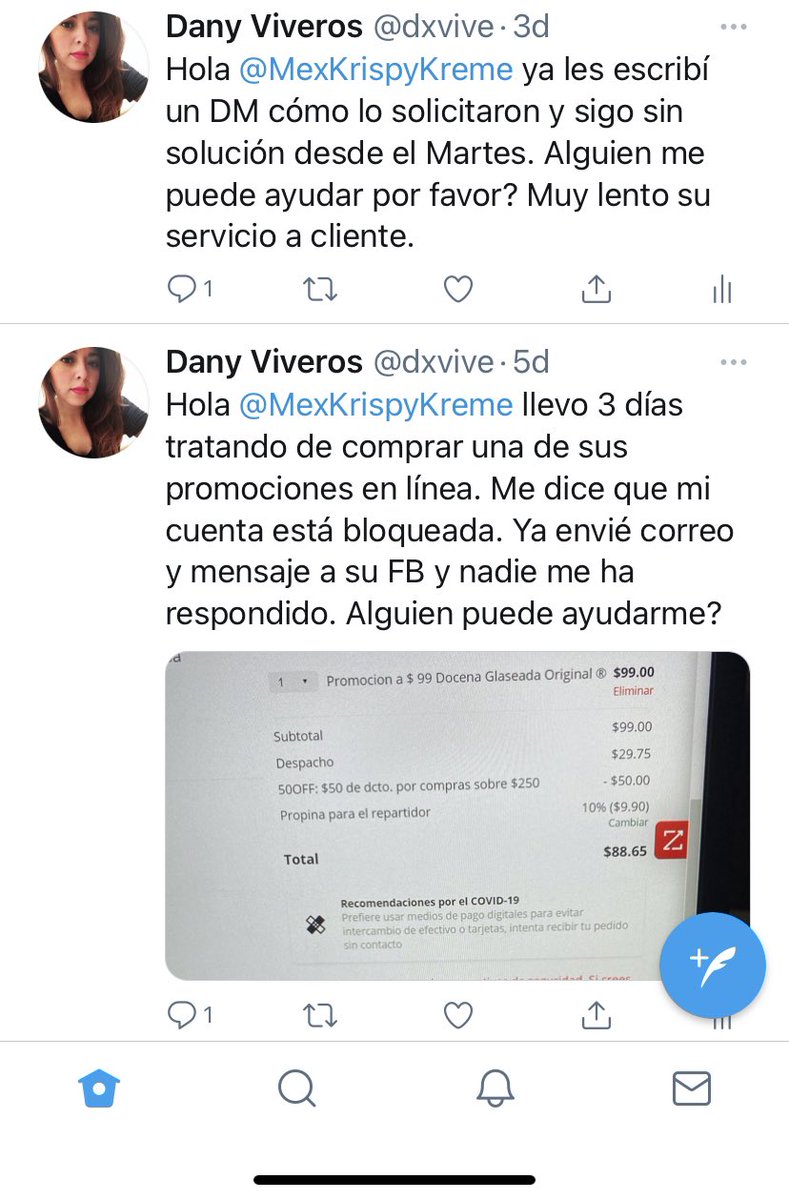 dxvive's tweet photo. Hola @MexKrispyKreme me han pedido varias veces que les escriba directo. Sigo sin tener una solución. Los he contactado por aquí, por fb y por correo....alguien que pueda hacer algo? Muy lento servicio al cliente! https://t.co/g2fkqixXxv