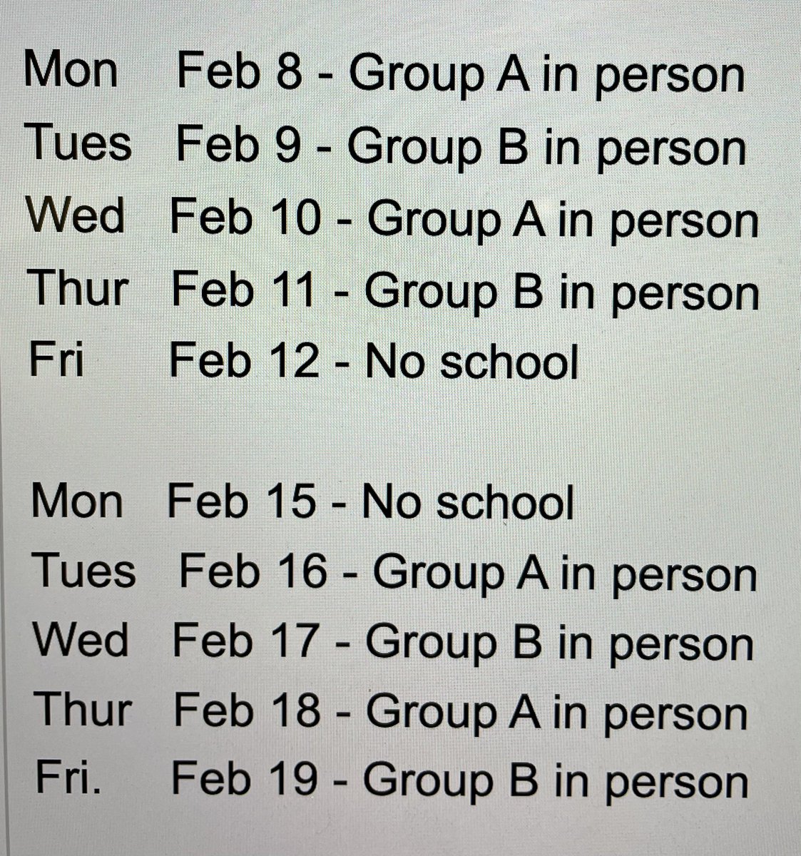 HLR_Ideas's tweet photo. Bulldogs... we have a long weekend in February. Here is a quick reference for you of who is in person. If you are not in person you are on elearning on zoom. #insidehlr @BulldogsHLR @HLR_FOOTBALL @RichardsBVB @HLRGBB https://t.co/4HcEs5aFxj