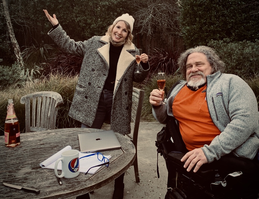 emilyabt's tweet photo. 6 feet apart &amp; toasting our partnership! Proud to share that the Jim LeBrecht (Co-Director/Co-Producer of CRIP CAMP)is co-producing my next narrative feature THIRSTY &amp; also my episodic series PURELAND. Both projects will be made in the East Bay, straight from our hearts to yours! https://t.co/6hNgmVwZgC