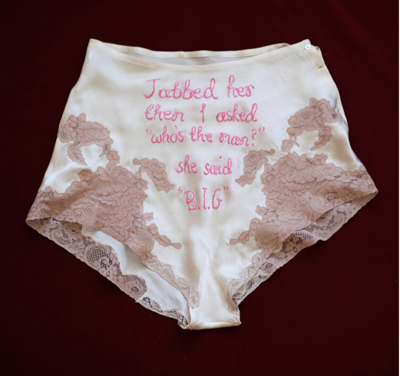 StudioProject_'s tweet photo. Every Curve, 2016, Zoe Buckman
This series features undergarments embroidered with rap lyrics in order to celebrate femininity while simultaneously criticizing the patriarchal oppression in society.
Click here to learn more: https://t.co/kXJ2oyRKxD
#littlelessons #art #arted https://t.co/Yfu2s3hqWs