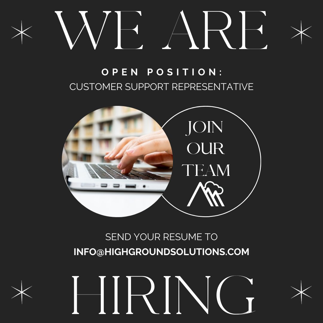 HGSproducts's tweet image. We are hiring! We are looking for a dynamic individual to add to our support team who excels at multitasking, works well from remotely &amp;amp; is eager to learn &amp;amp;grow with our company. Email your resume to info@highgroundsolutions.com. #highgroundsolutions #hgs