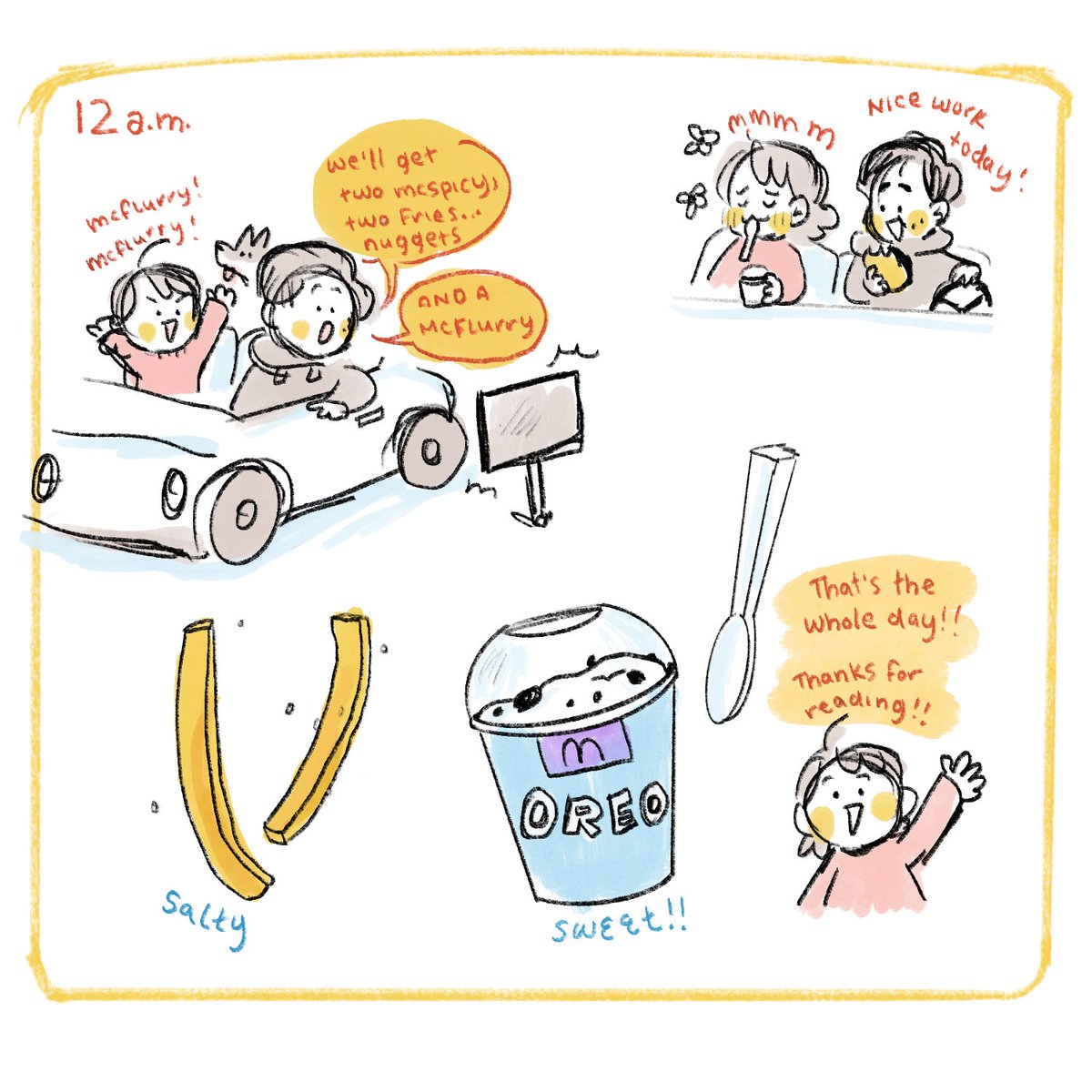 end of the day! thank you so much for reading all these silly comics!! this is the first time i finished hourly comics day! ? #hourlycomicsday