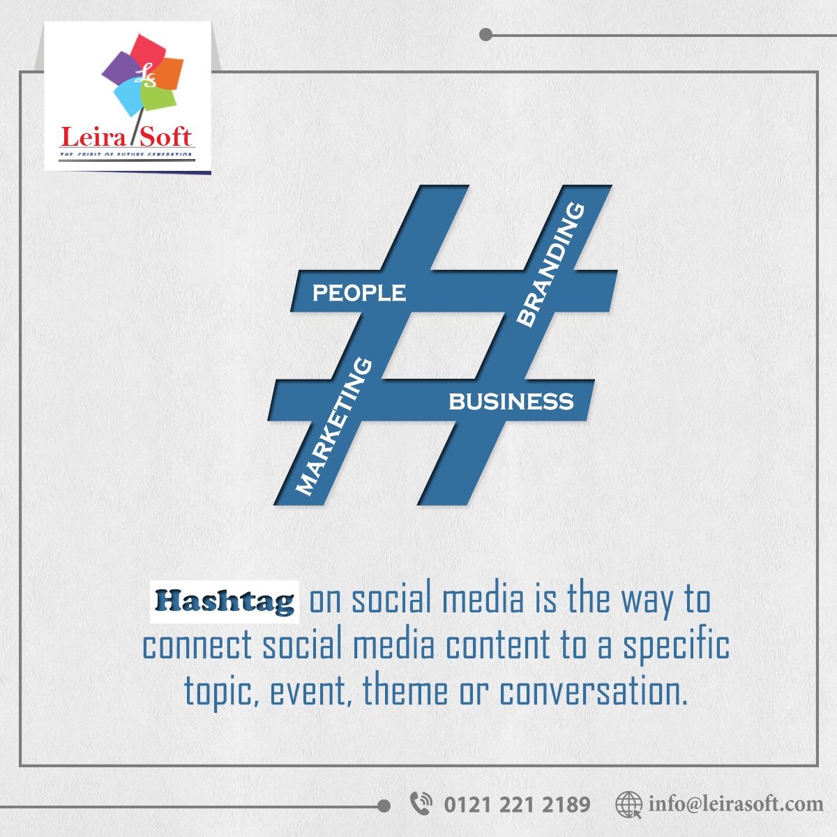 Think of hashtags as a way to connect social media content to a specific topic, event, theme, or conversation. They also make it easier to discover posts around those specific topics, because hashtags aggregate all social media content with that same hashtag. Call 01212212189