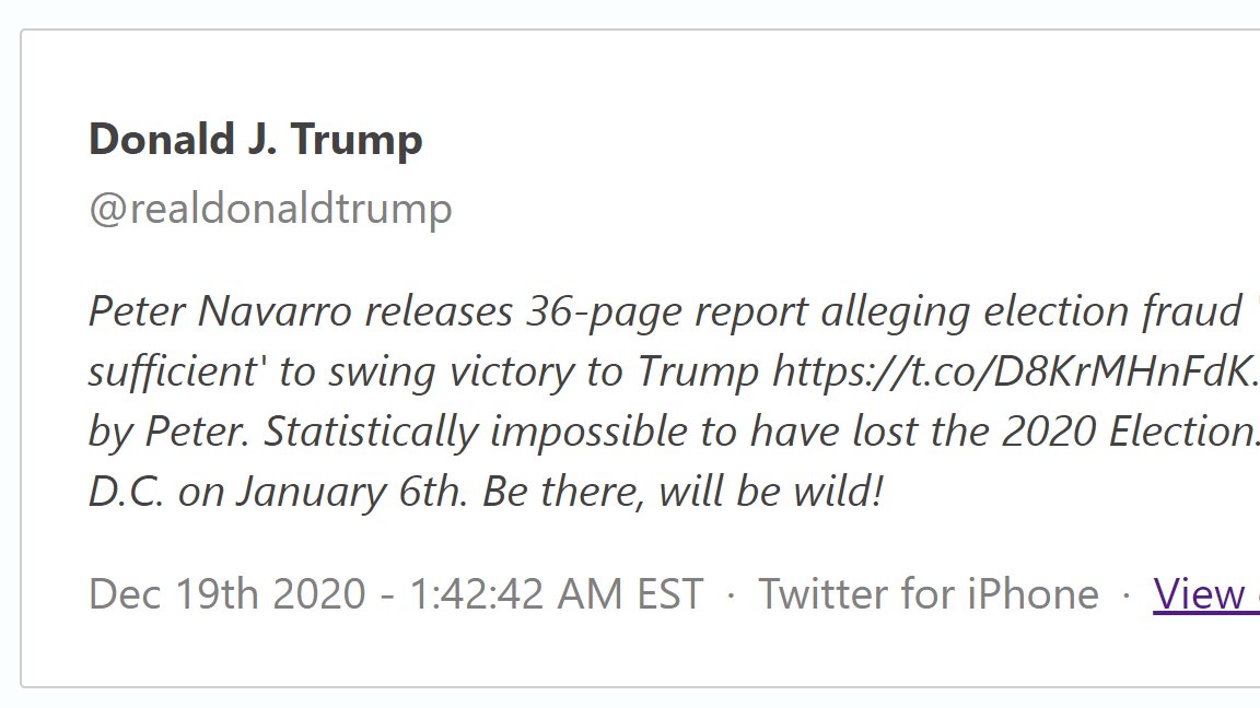 5) A week later, the Don would publicly announce the Stop the Steal protest on January 6th--two and a half weeks out...