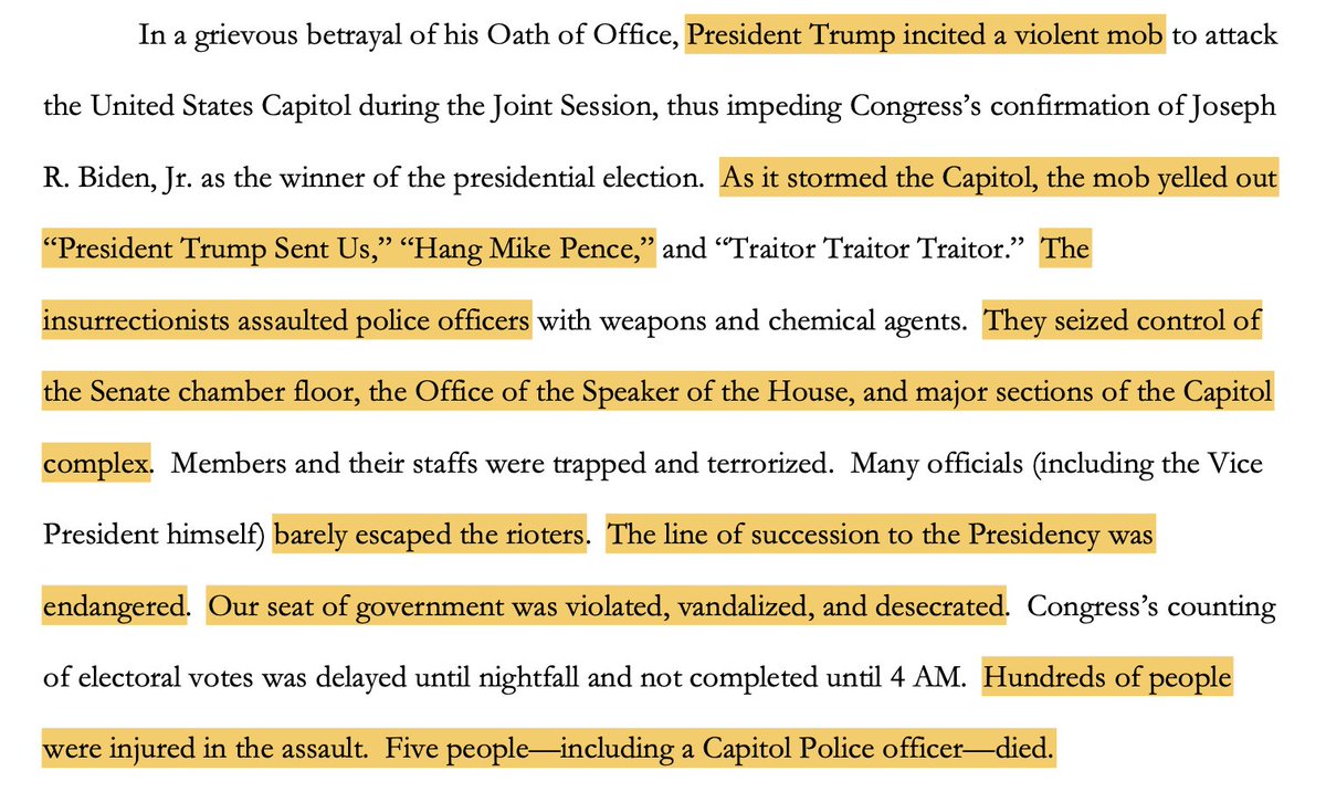  Felony incitement of insurrection Express goal of murdering elected officials Desecration of symbol of American power, democracy Threatened line of succession between Trump and Pompeo Major casualties, including a body countYUP, THIS WAS PRETTY BAD.