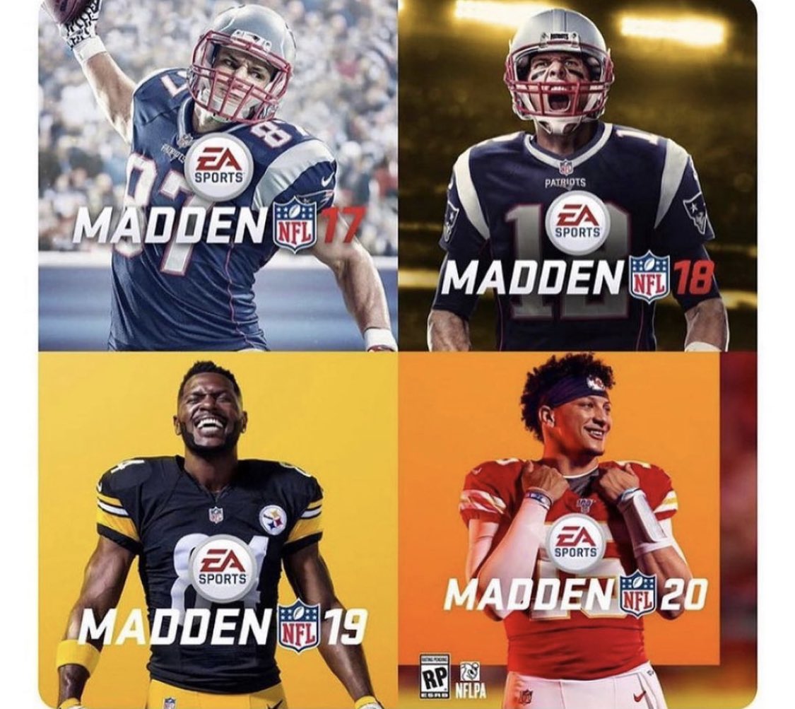 fantasycouch's tweet photo. The cover athletes from Madden 17, 18, 19 and 20 will all be playing in the Super Bowl this year 😳 https://t.co/ngKZYqEmkT