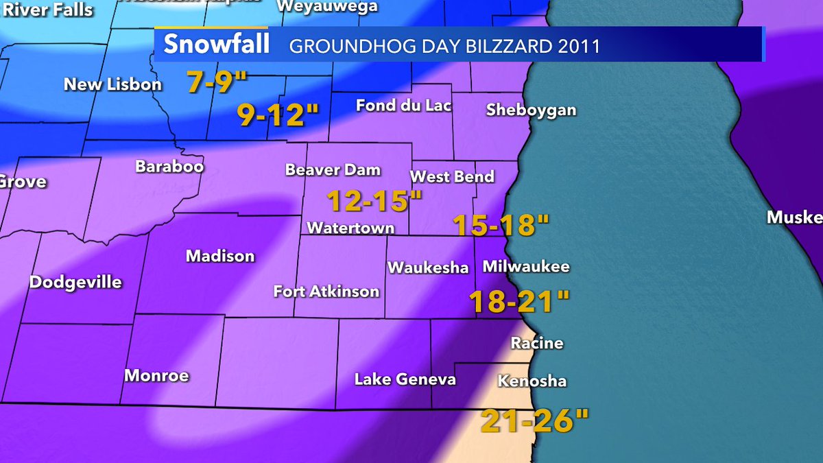 AJWxMan's tweet photo. Are you ready for more snow this week!? This is a map of the Groundhog Day Blizzard from 2011, so even though we could see a few more inches of snow on Thursday, we have had all this snow in one storm system before! https://t.co/1bsDutCzpC