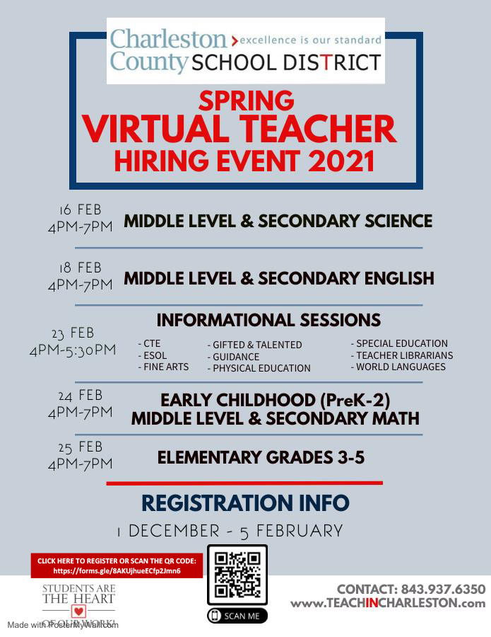 CCSDConnects's tweet image. Registration for CCSD's Spring Virtual Teacher Recruitment/Hiring Fair is now open!

These virtual events will be held throughout the month of February utilizing the Zoom platform.  

To register: forms.gle/8AKUjhueECfp2J…