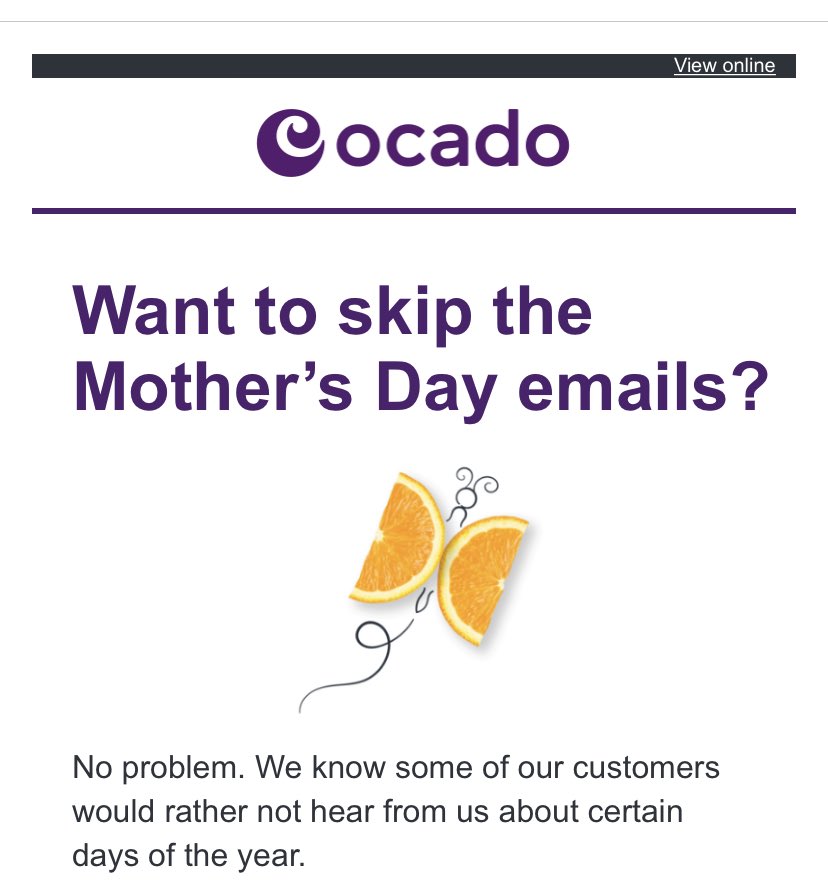 Nicely done marketing email from ⁦<a href="/Ocado/">Ocado</a>⁩ - smart and kind