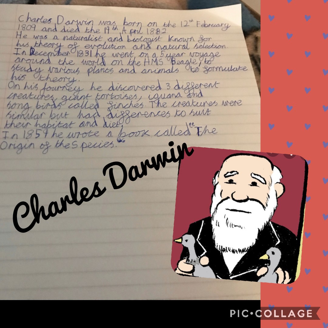PallisterParkPS's tweet photo. We love hearing from all you #homelearner pupils busy at home.
This conscientious person has been researching Charles Darwin who was actually born 12th February 1809. Thank you for emailing. @AO_pallypark @Cornerstonesedu
#keepintouch #pally #workhardplayhard https://t.co/YqyeAWj9fY