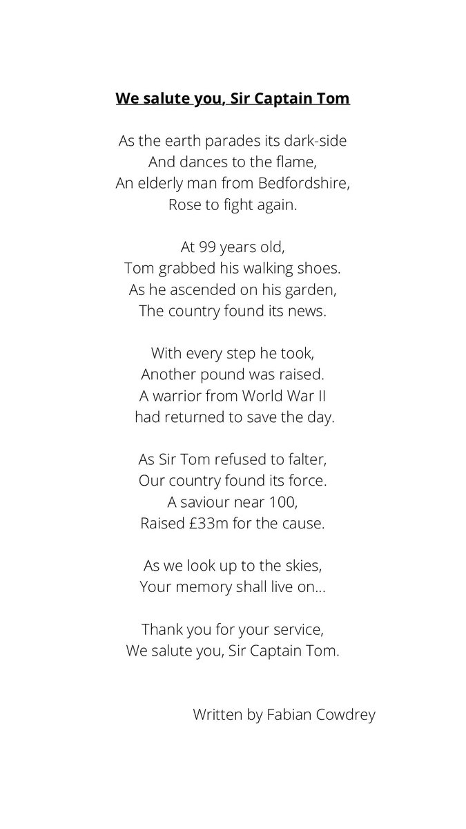 A tribute to <a href="/captaintommoore/">Captain Sir Tom Moore</a>. We, salute you. 🙏 #CaptainTom