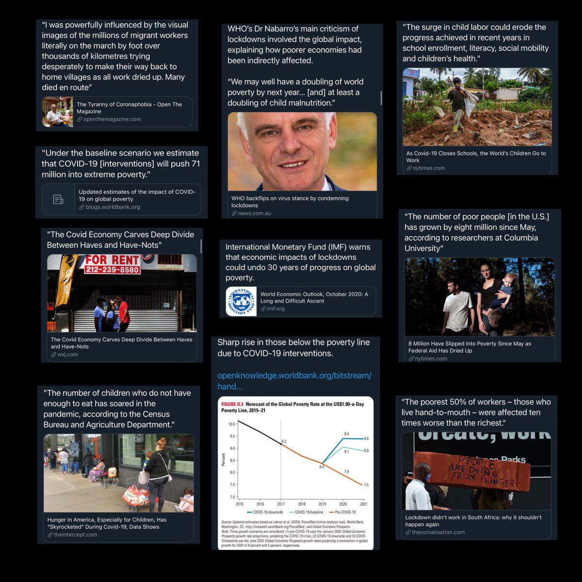 The following four slides provide a small sample of the astronomically disastrous effects worldwide due to Covid hysteria and the consequent draconian and ineffective interventions, including lockdowns, masks, social distancing and many others.  https://twitter.com/MarkChangizi/status/1294285483426697218