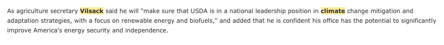 In his first press conference as a nominee in 2009, Vilsack said he would make USDA a national leader on climate change.