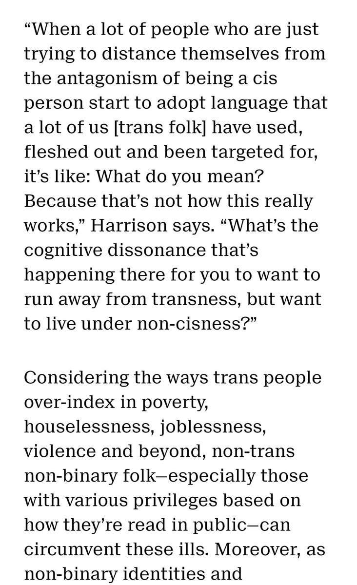 It's weird to me see people refusing the label of cis while also working to distance themselves from the trans community. I can't help but feel like it's rooted in transphobia. "I promise I'm not cis, but no I'm also not trans."  @Hood_Biologist puts it much better than I could