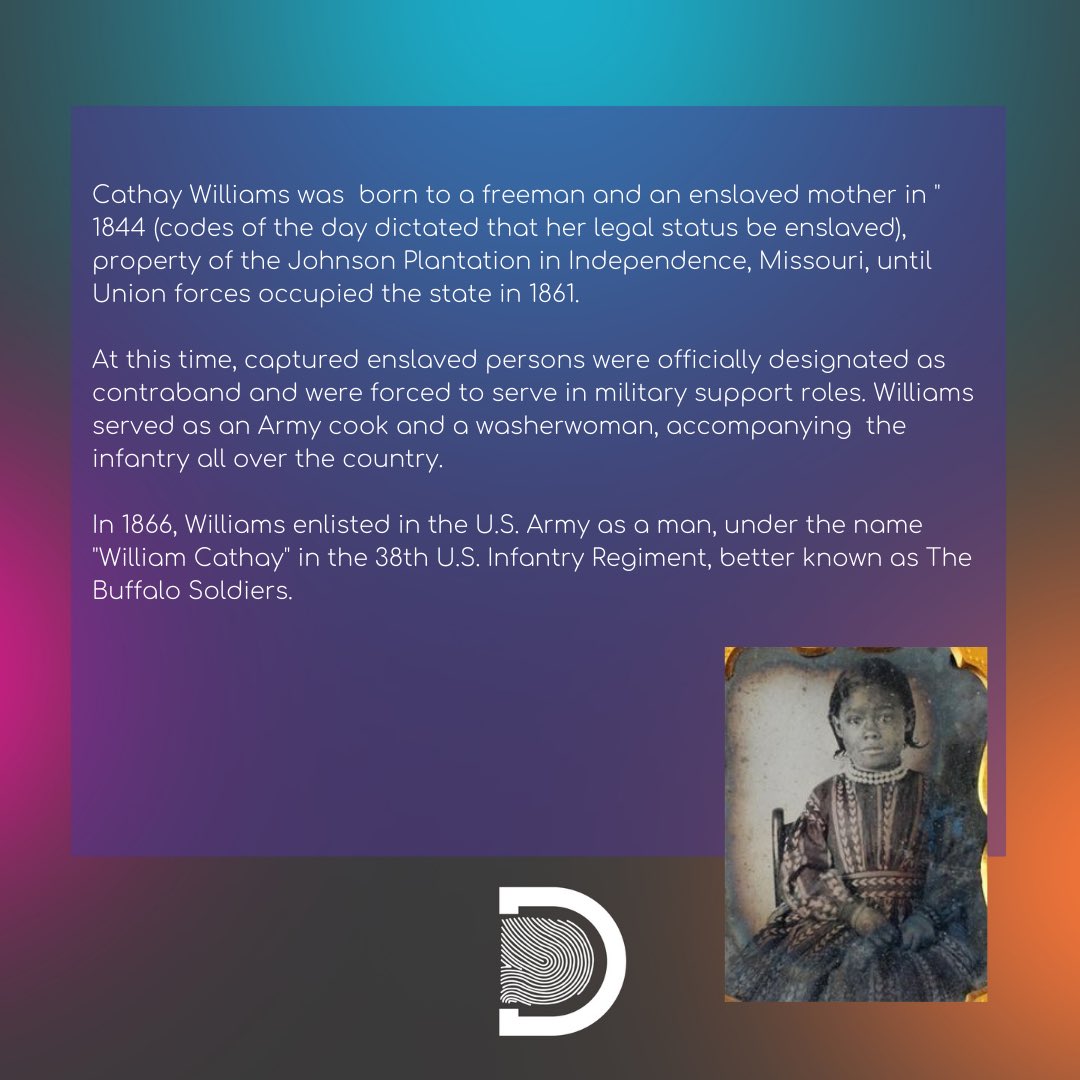 DiverseDecoded's tweet photo. Today we celebrate Cathay Williams, the only documented female Buffalo Soldier and and the first women to enlist in the U.S. Army. 

All month long we will be highlighting the African-American heroes, sheroes and theyroes upon whose shoulders we all stand. #BlackHistoryMonth https://t.co/viUl4fPjJs