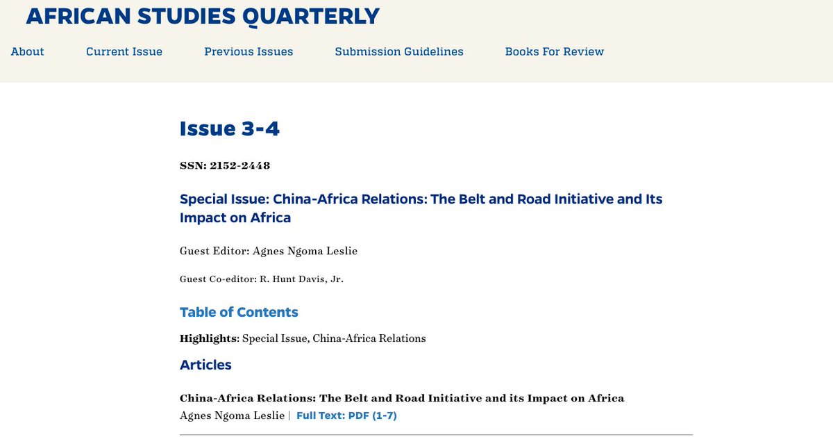 Did you miss our last special issue that was published in October 2020? There's still time to catch up on the numerous articles discussing China-Africa Relations.

More: asq.africa.ufl.edu/previous-issue…

Happy reading!